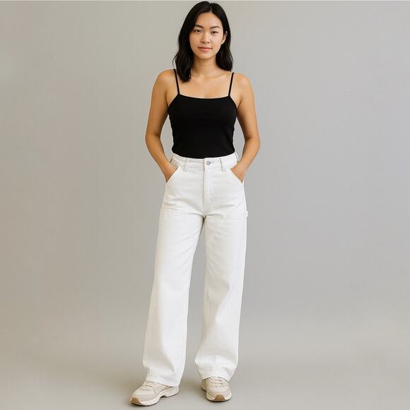Abercrombie & Fitch Mid Rise Slouchy Ecru Carpenter Jean Size 29/8 Long NWT - Picture 1 of 16